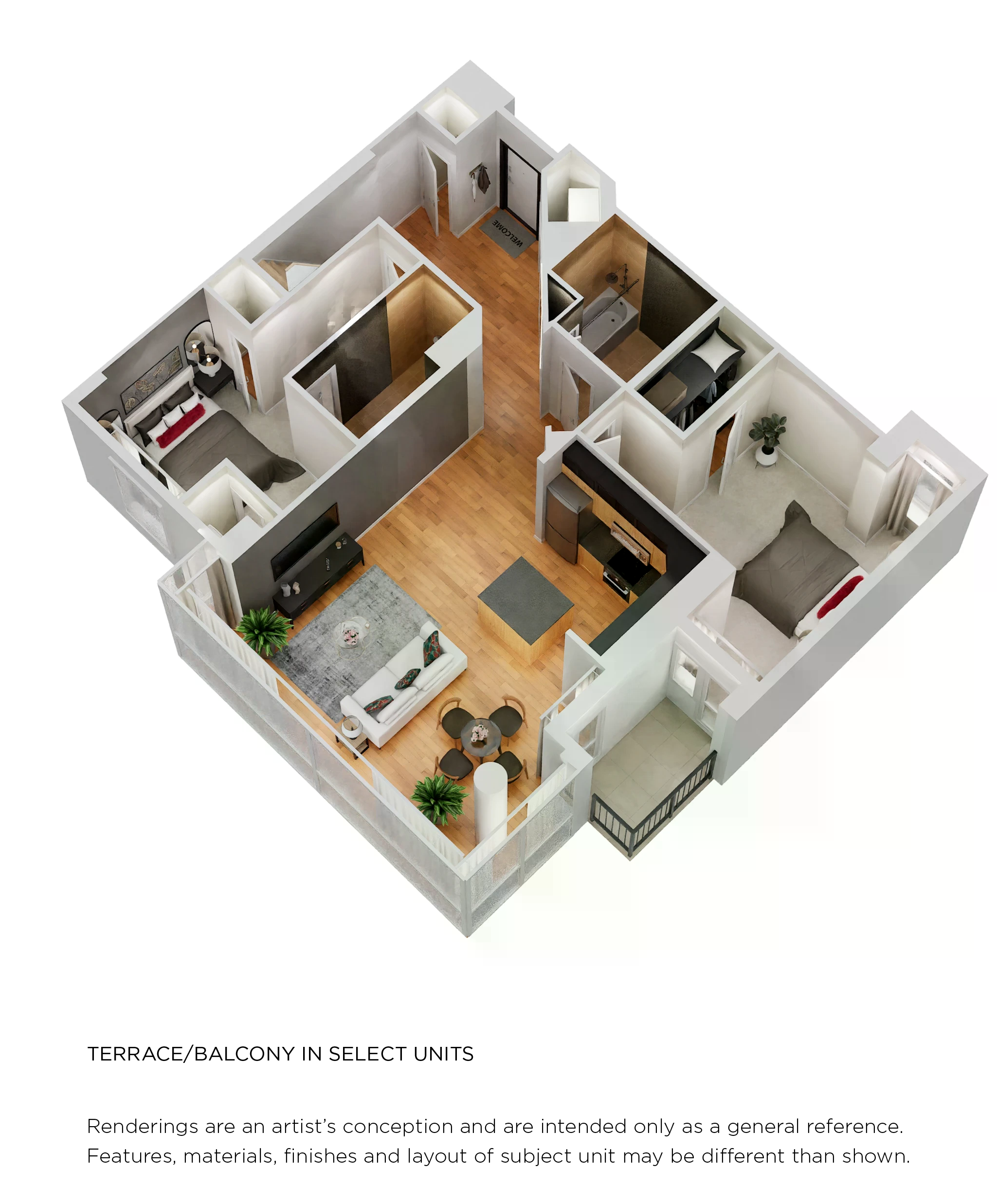 Floor plan for 3 beds, 3 baths, 1909 sqft